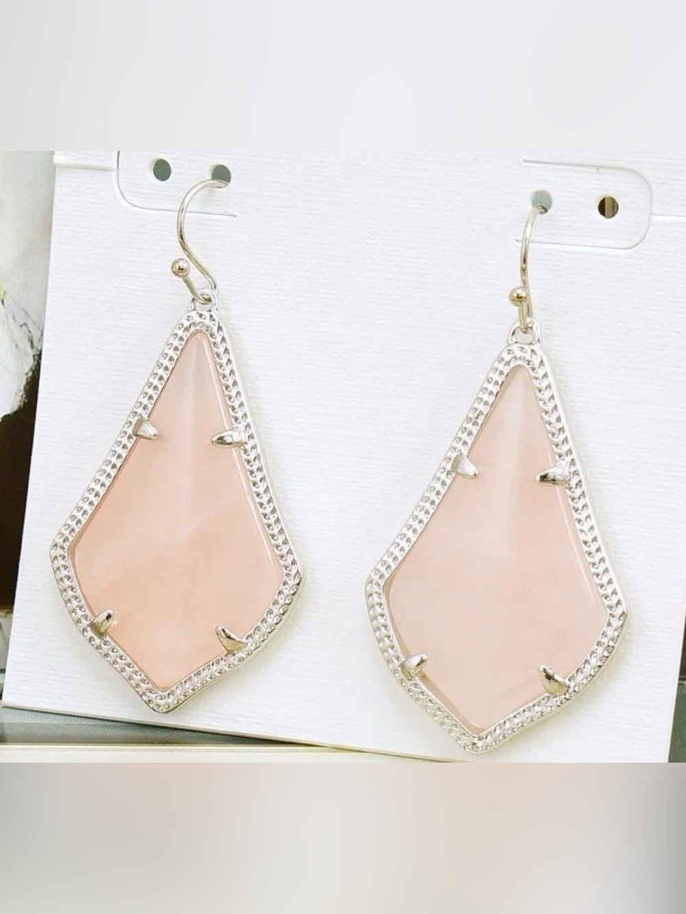 Kendra Scott Alex Earrings Rose Quartz Pink Silver Tone 2486